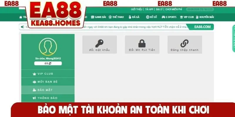 Bảo mật tài khoản EA88 an toàn khi chơi