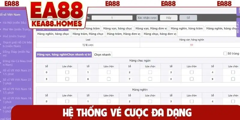 Hệ thống vé cược đa dạng