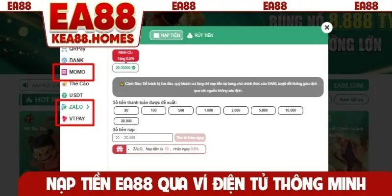 Nạp tiền EA88 qua ví điện tử thông minh