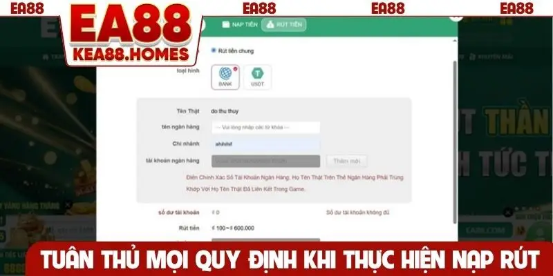 Tuân thủ mọi quy định khi thực hiện nạp rút cược